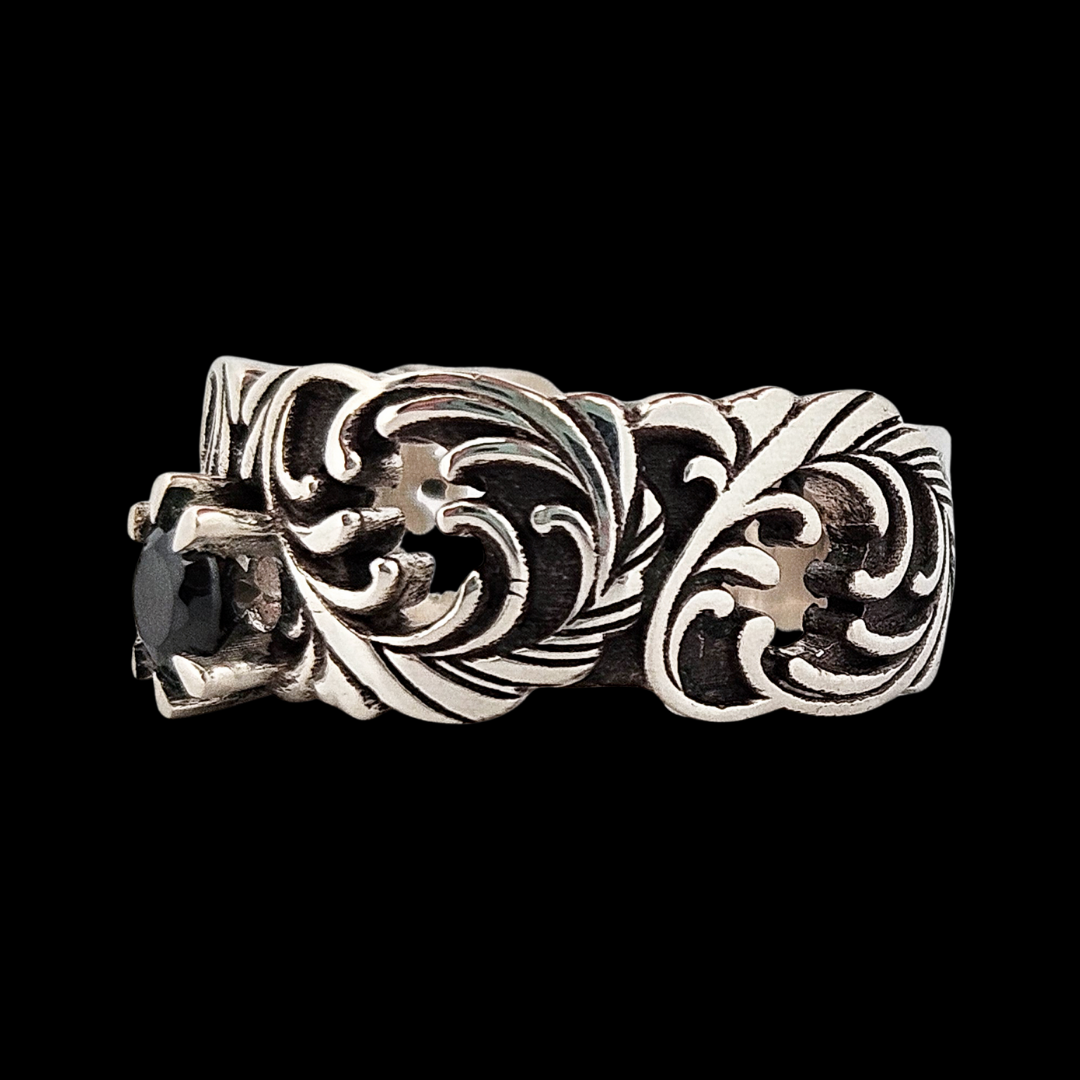 Collection of Their Majesty Ring Band - Sterling Silver and Onyx in a gallery layout