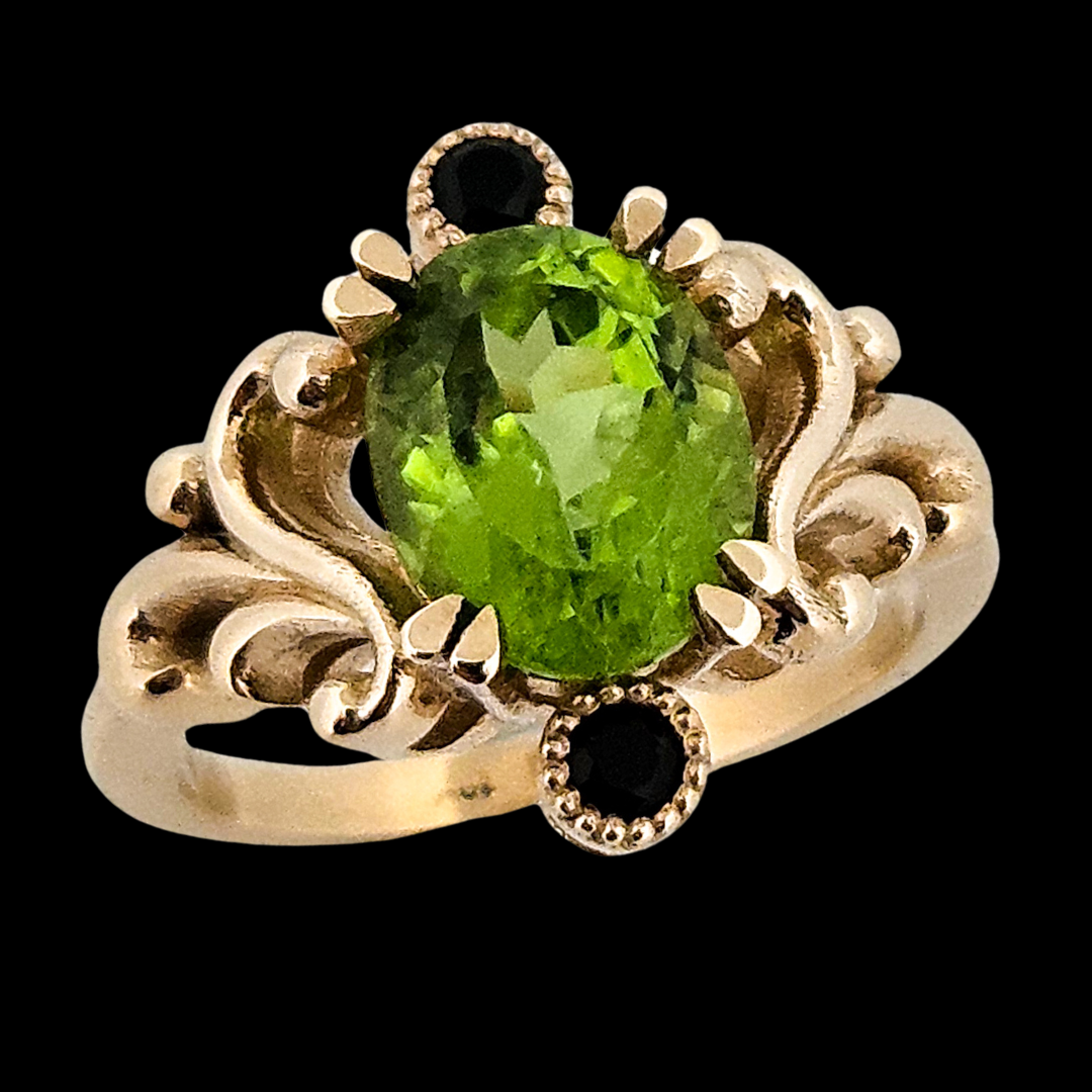 Collection of Baroque Dream Ring - Peridot & Black Diamond Ring in a gallery layout