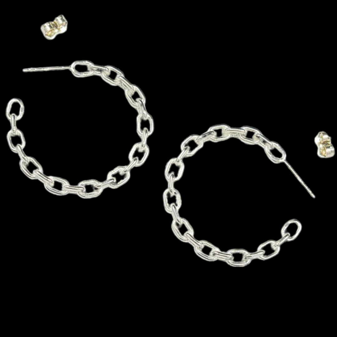 Collection of Sterling Silver Chain Hoops in a gallery layout