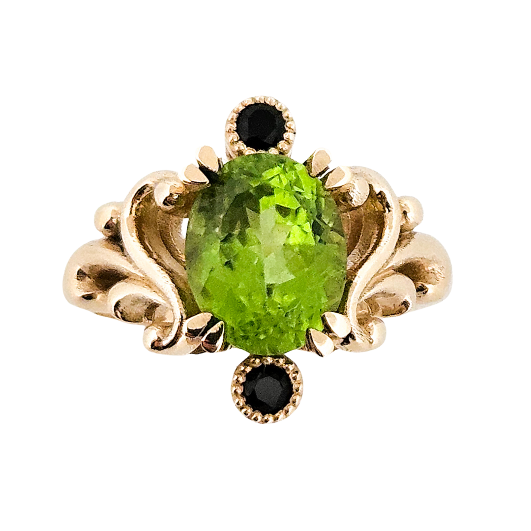 Collection of Baroque Dream Ring - Peridot & Black Diamond Ring in a gallery layout