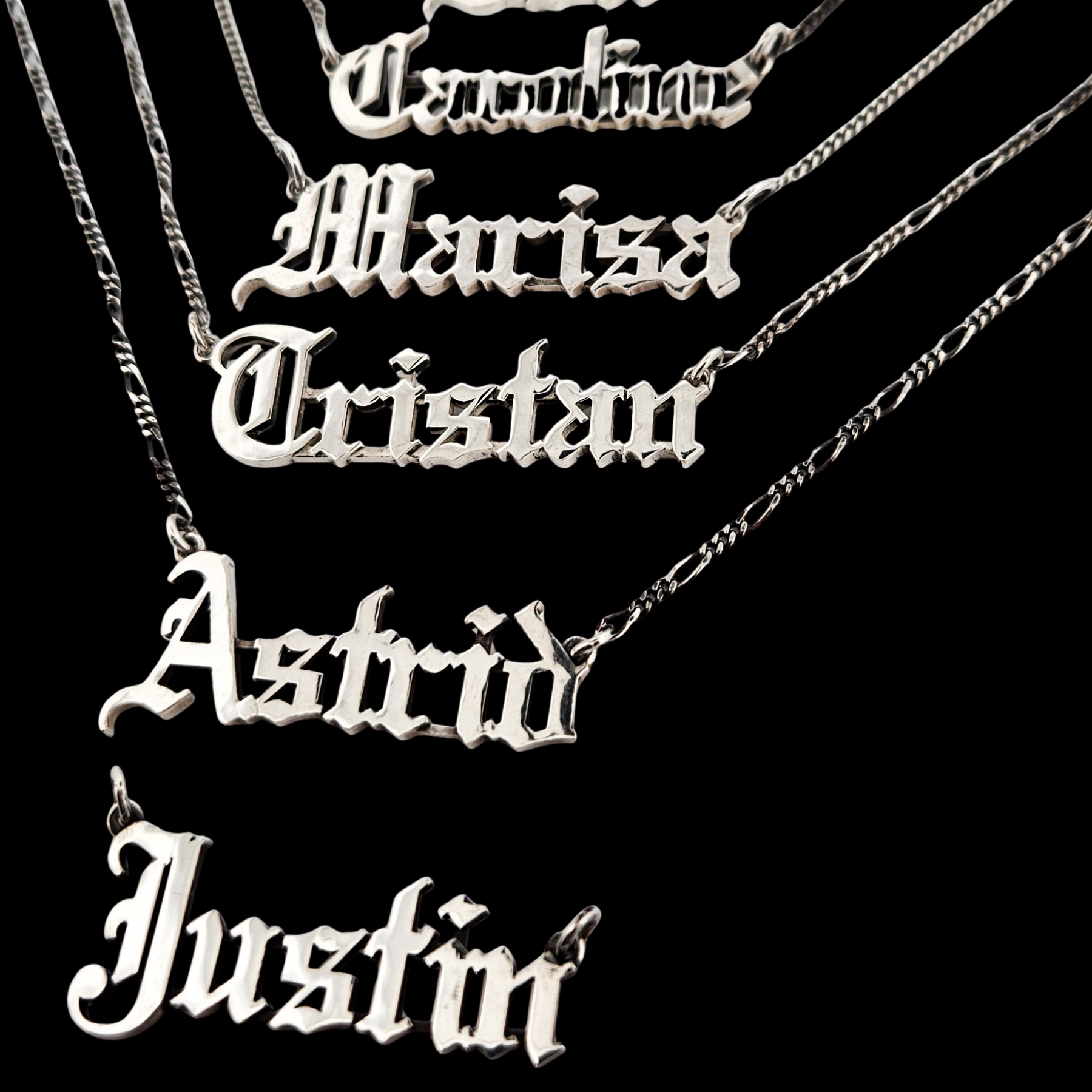 Collection of Gothic Letter Name Plate Necklace and Chain - Inchoo Bijoux in a gallery layout