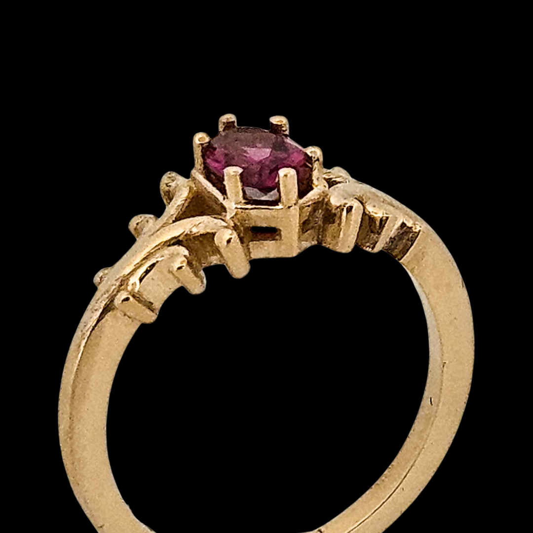 Collection of Small Temple Delicate Gothic Ring - Gold and Ruby in a gallery layout