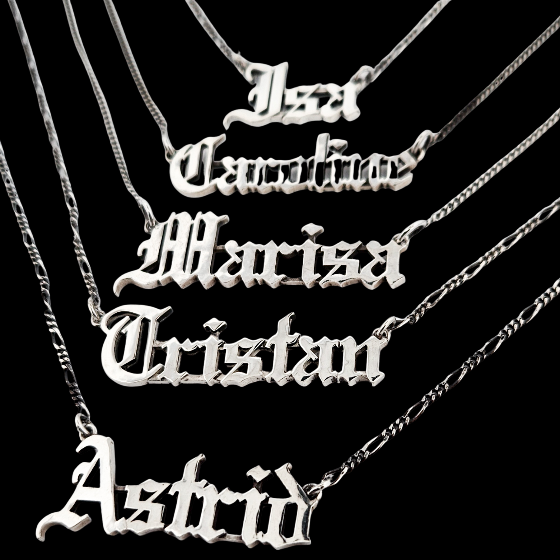 Collection of Gothic Letter Name Plate Necklace and Chain - Inchoo Bijoux in a gallery layout