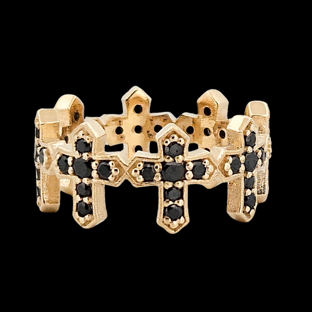 Collection of Protected Sacred Circle Ring - Gold and Black Diamonds - Eternity Cross Ring in a gallery layout