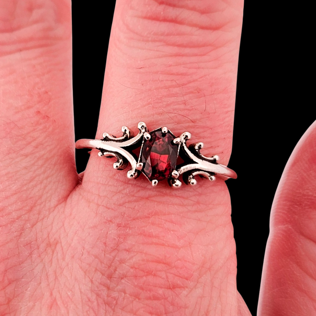 Collection of Small Temple Ring Sterling Silver Red Garnet- Gemstone Options in a gallery layout