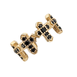 Collection of Protected Sacred Circle Ring - Gold and Black Diamonds - Eternity Cross Ring in a gallery layout