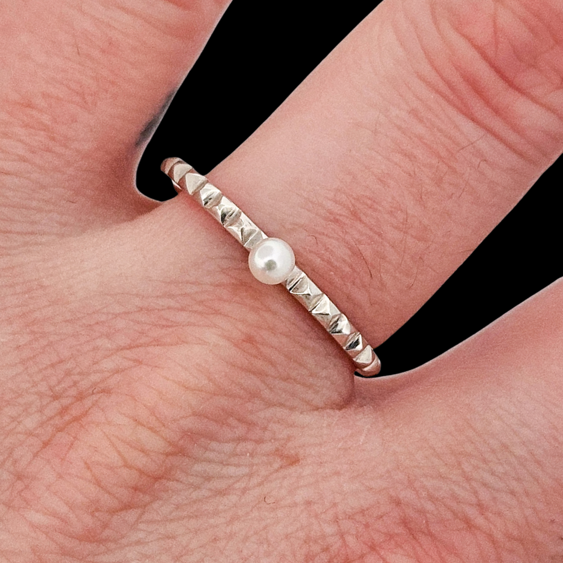 Collection of Thin Studded Pearl Ring Sterling Silver - Inchoo Bijoux in a gallery layout