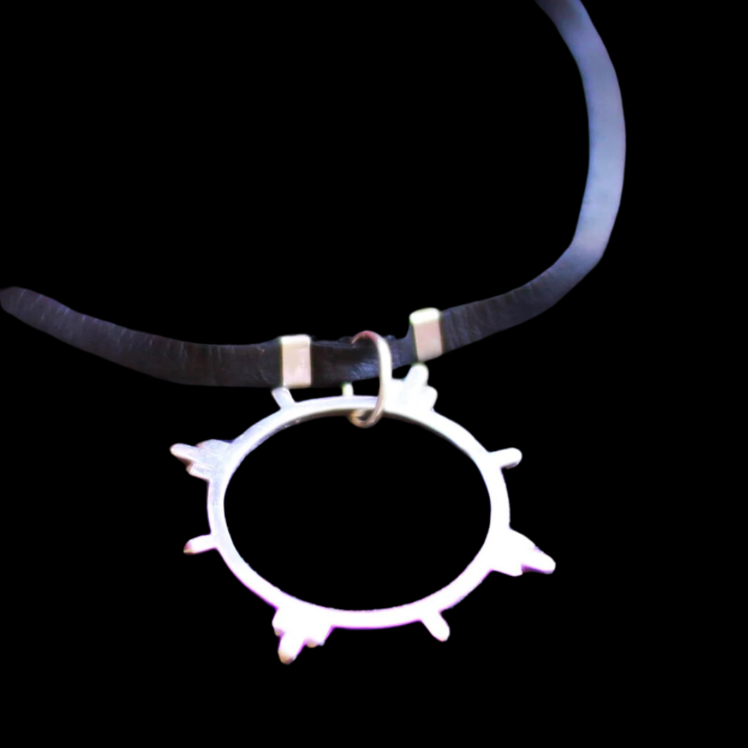 Collection of Black Leather O-Ring Celestial Choker Necklace in a gallery layout