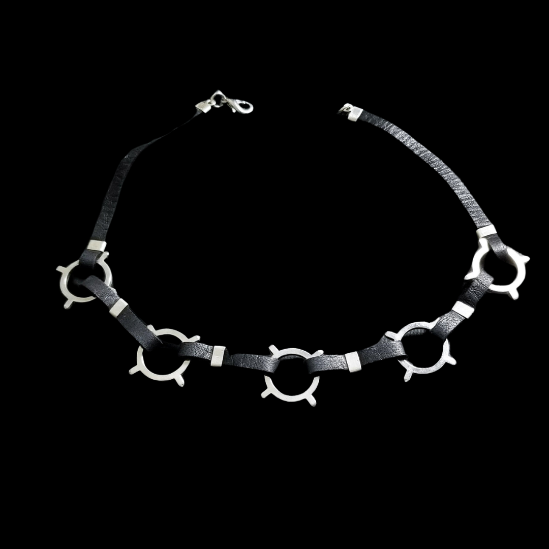 Collection of Black Leather O-Ring Choker Celestial Necklace - Inchoo Bijoux in a gallery layout