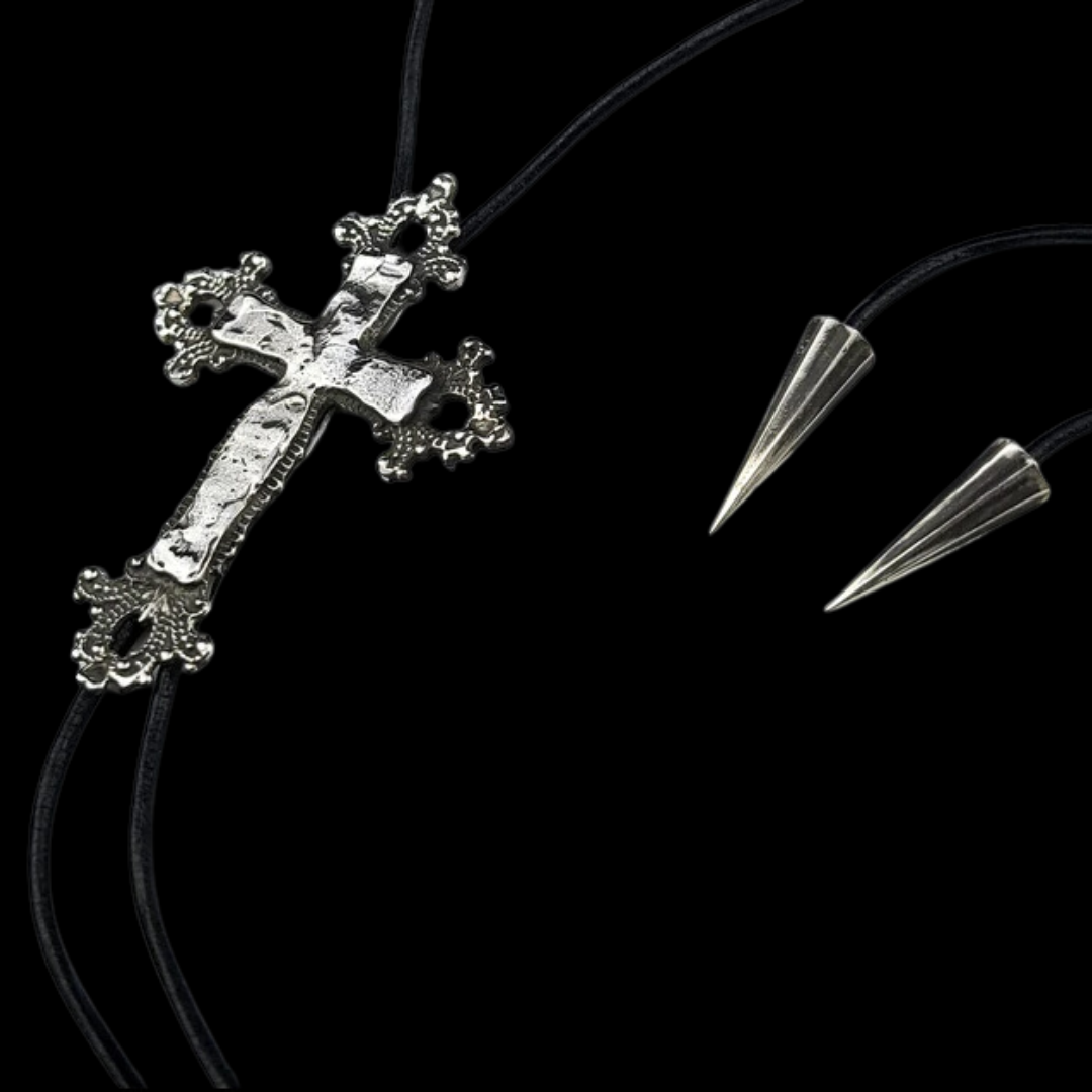 Collection of Baroque Cross String Bolo Tie in a gallery layout