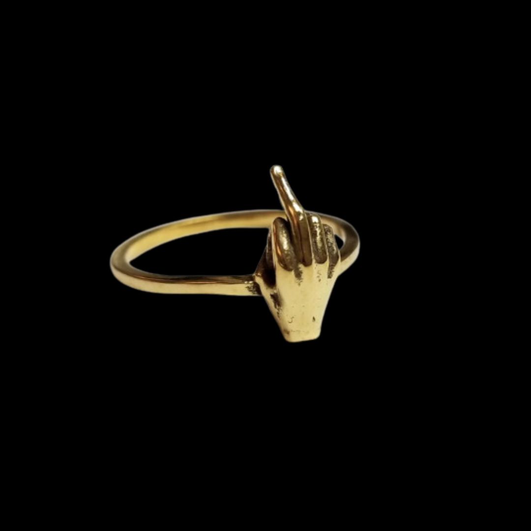 Collection of F**K You Ring Middle FInger - Yellow Gold in a gallery layout