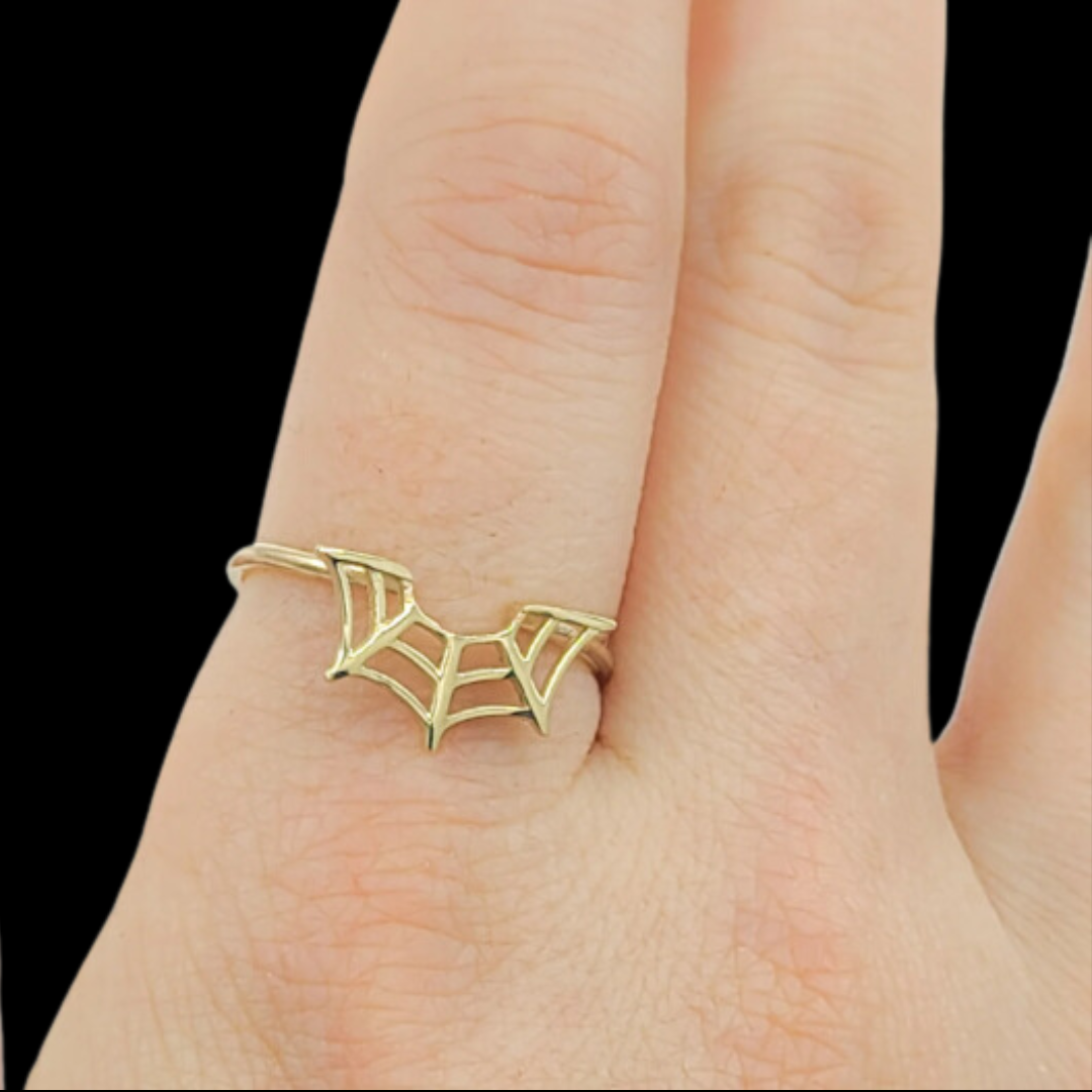 Collection of Stackable Spider Web Ring - Gold Options in a gallery layout