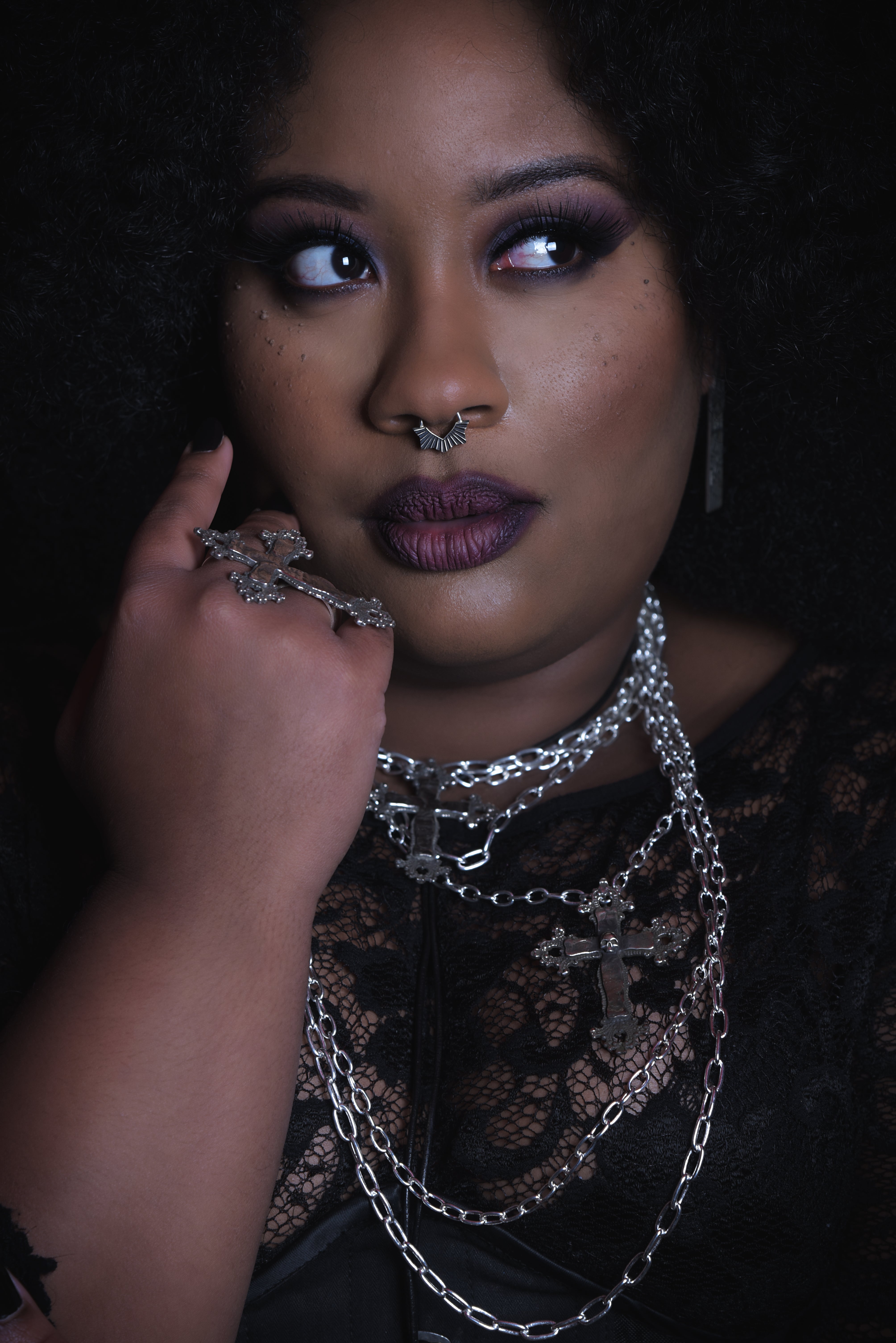 Collection of Black Leather O-Ring Celestial Choker Necklace in a gallery layout