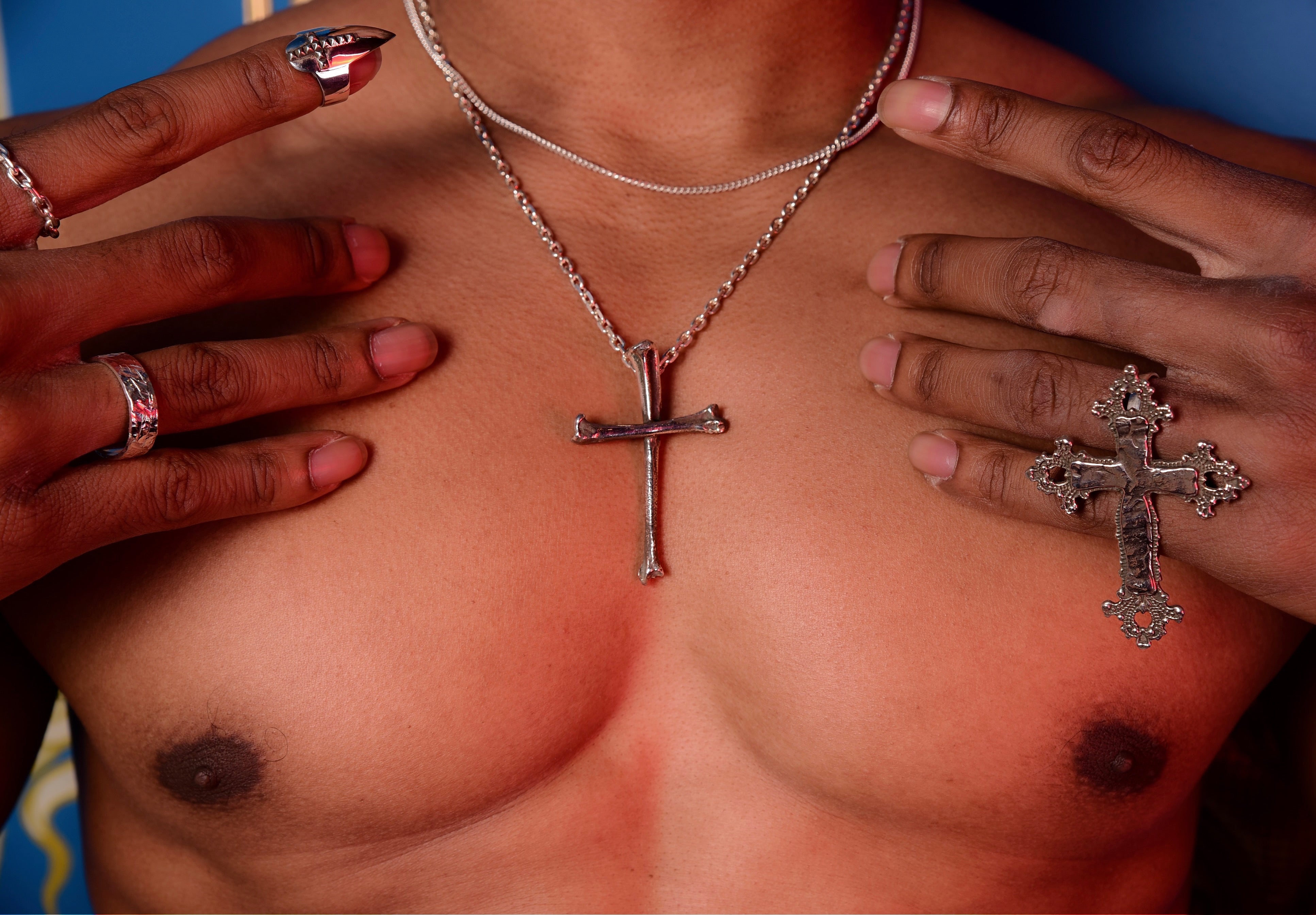 Collection of Studded Cross Stiletto Midi Fake Nail Ring Claw in a gallery layout