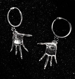 Palmistry Witch Hands Hoop Earrings in Sterling Silver