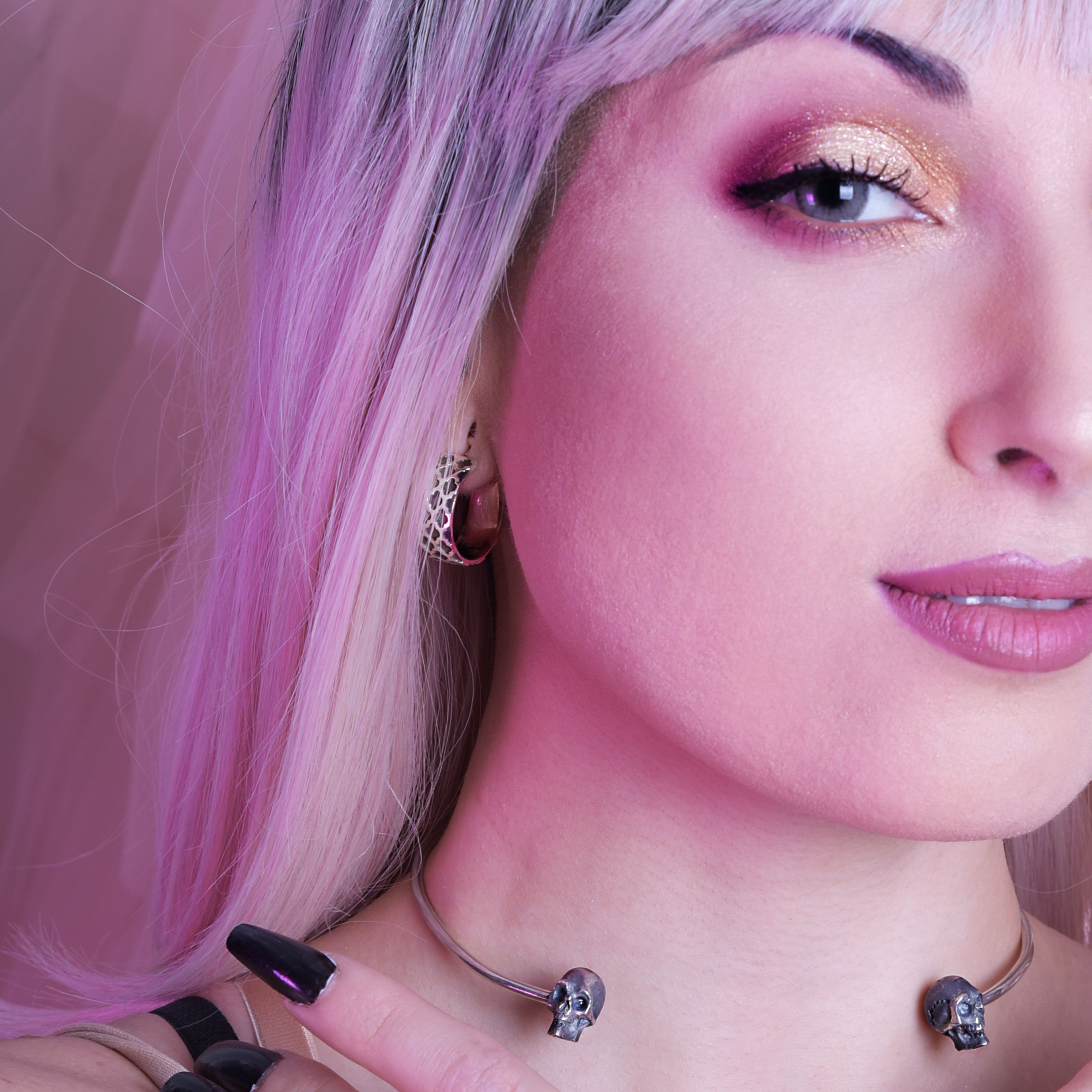 Collection of Solid Silver Skull Choker in a gallery layout