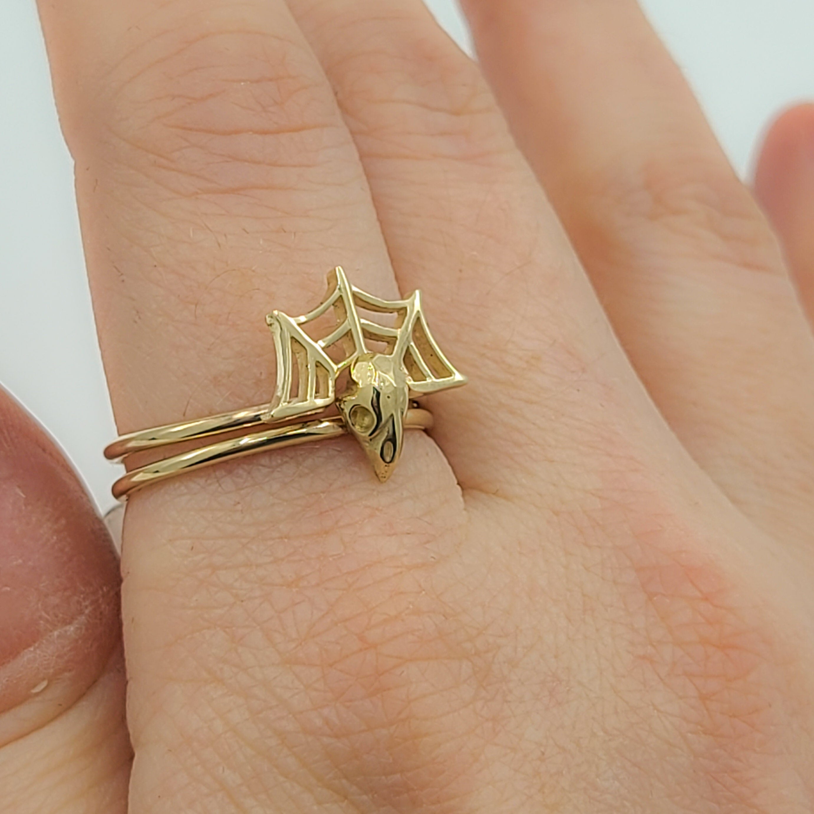 Collection of Stackable Spider Web Ring - Gold Options in a gallery layout