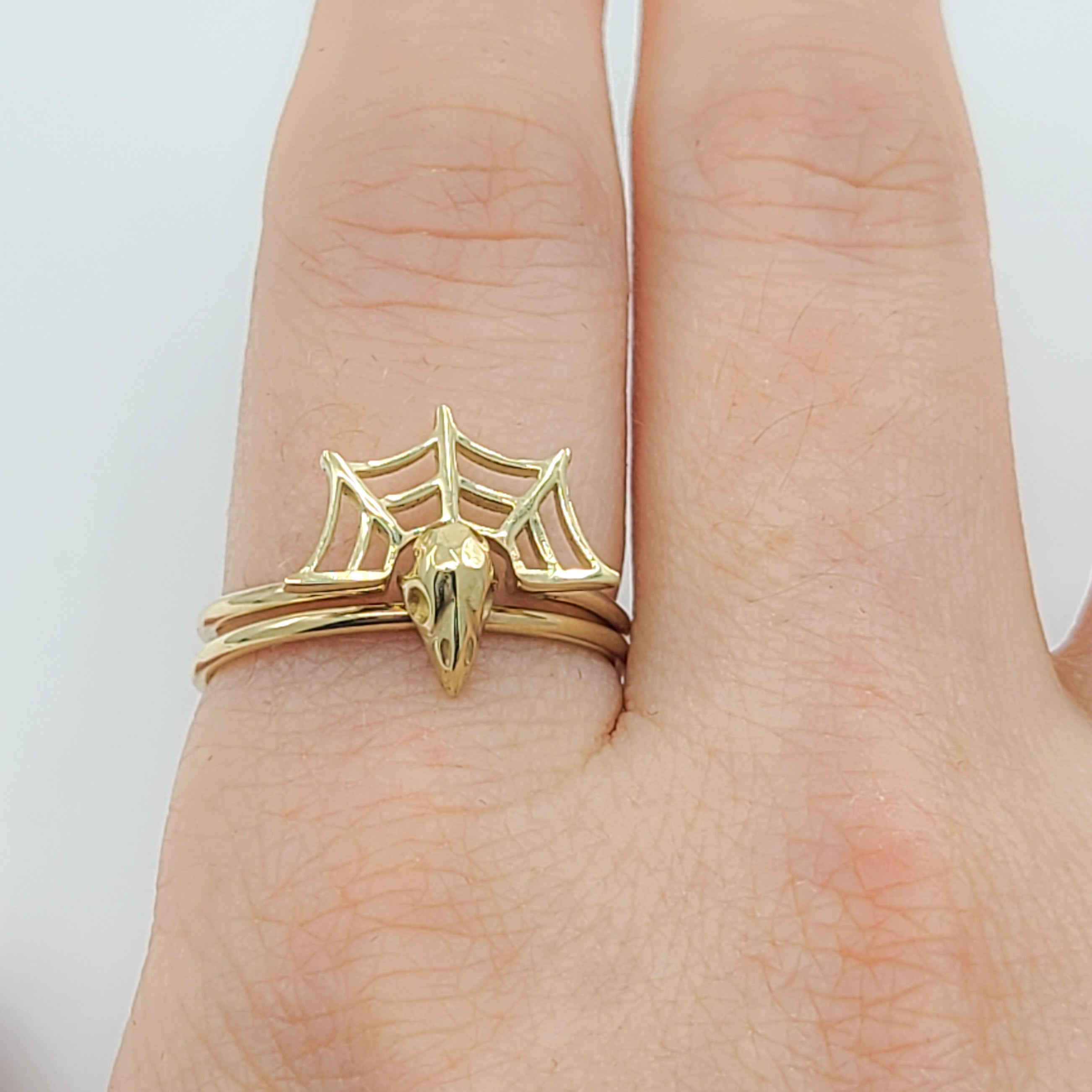 Collection of Stackable Spider Web Ring - Gold Options in a gallery layout