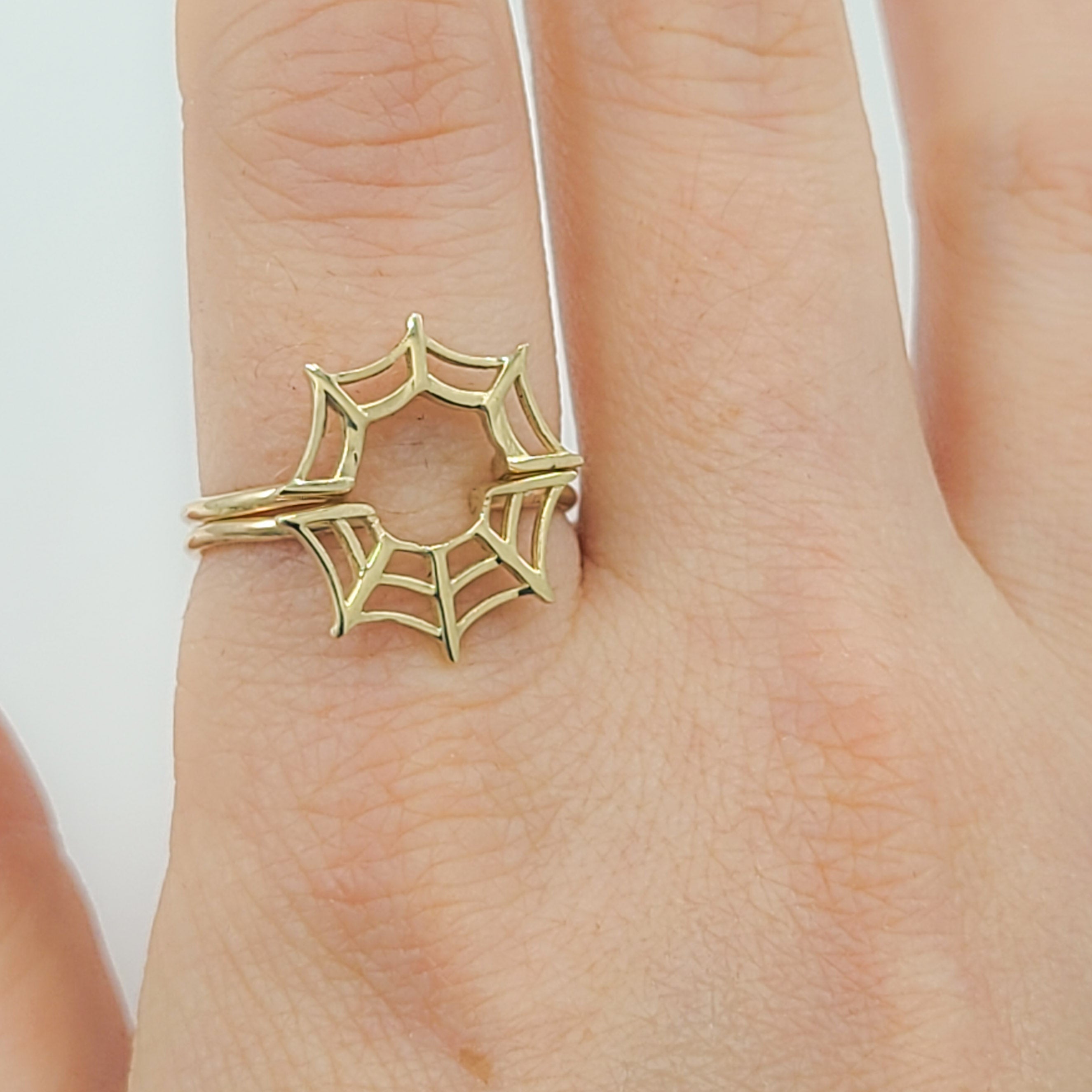 Collection of Stackable Spider Web Ring - Gold Options in a gallery layout
