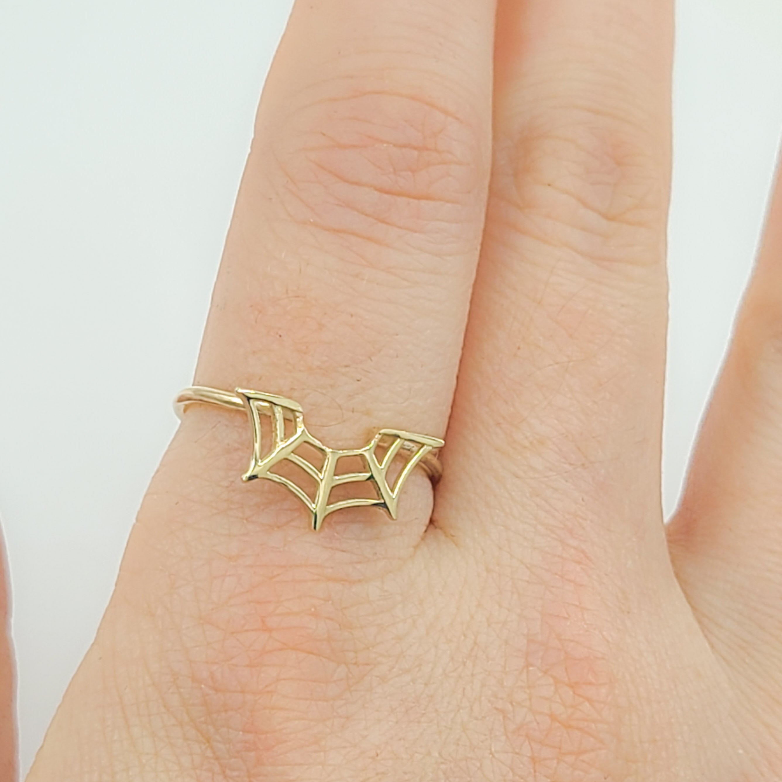 Collection of Stackable Spider Web Ring - Gold Options in a gallery layout