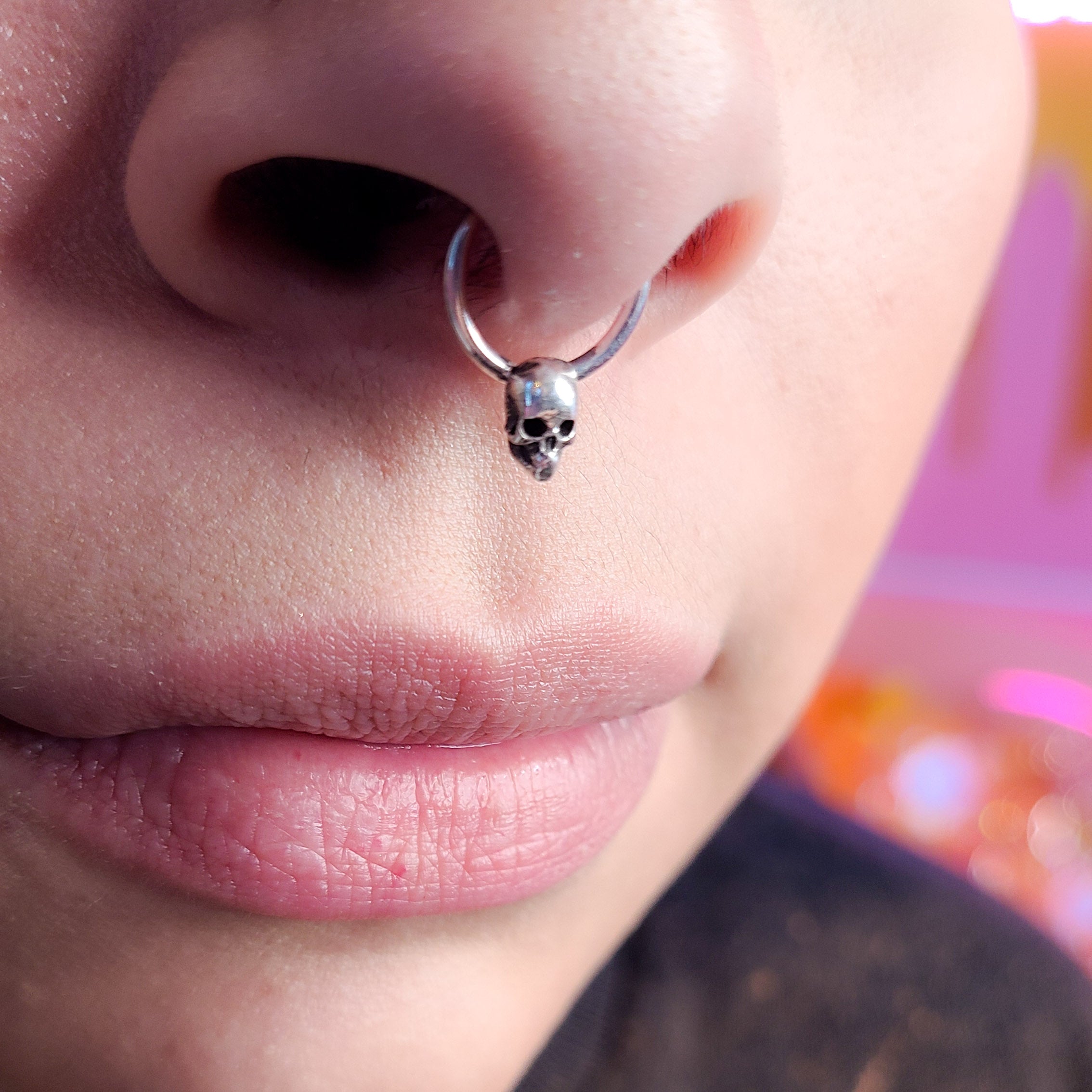 Collection of Minimal Skull Septum Ring in a gallery layout