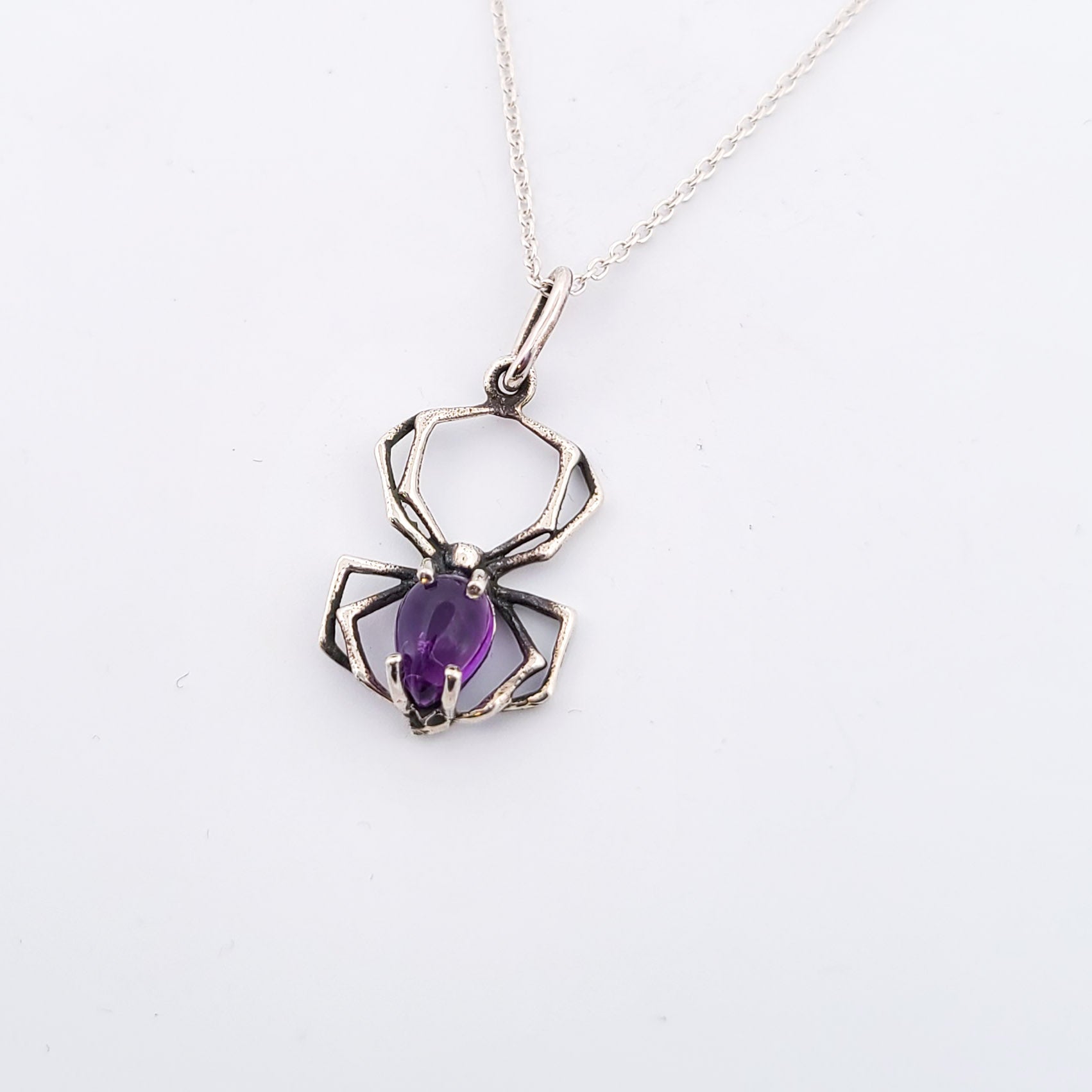 Collection of Purple Amethyst Spider Necklace in a gallery layout