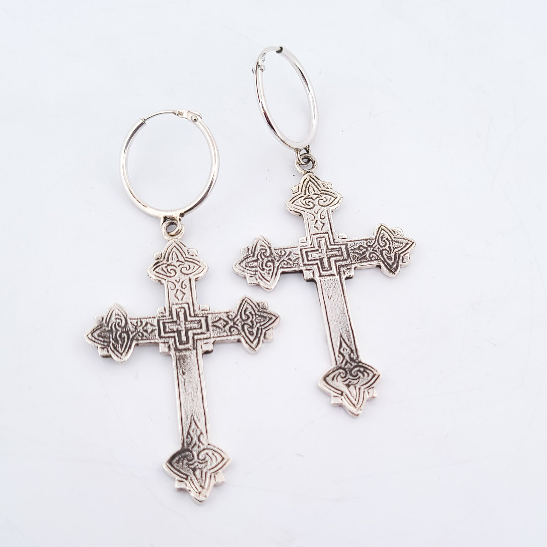 Collection of Armenian Cross Hoop Earrings in a gallery layout