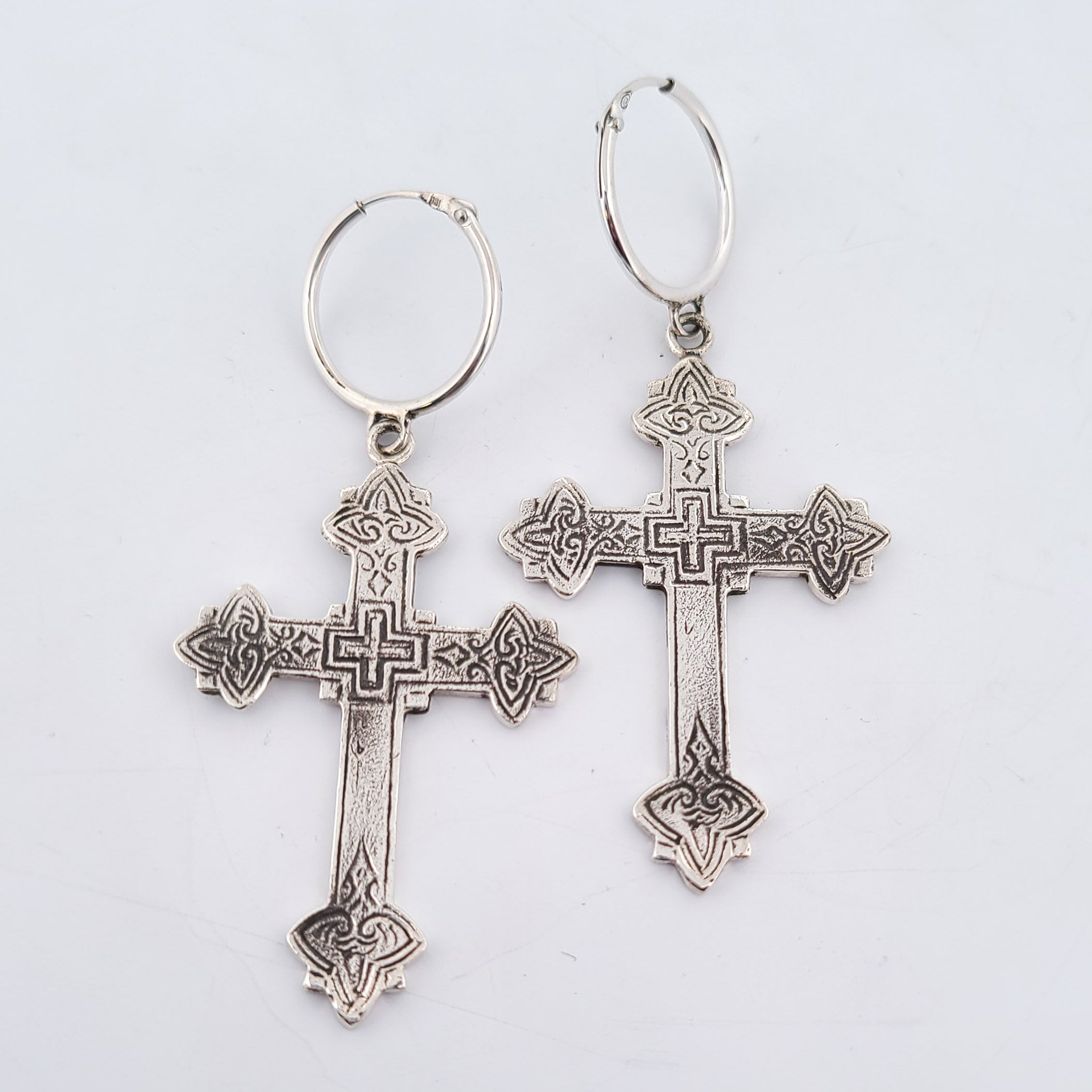 Collection of Armenian Cross Hoop Earrings in a gallery layout