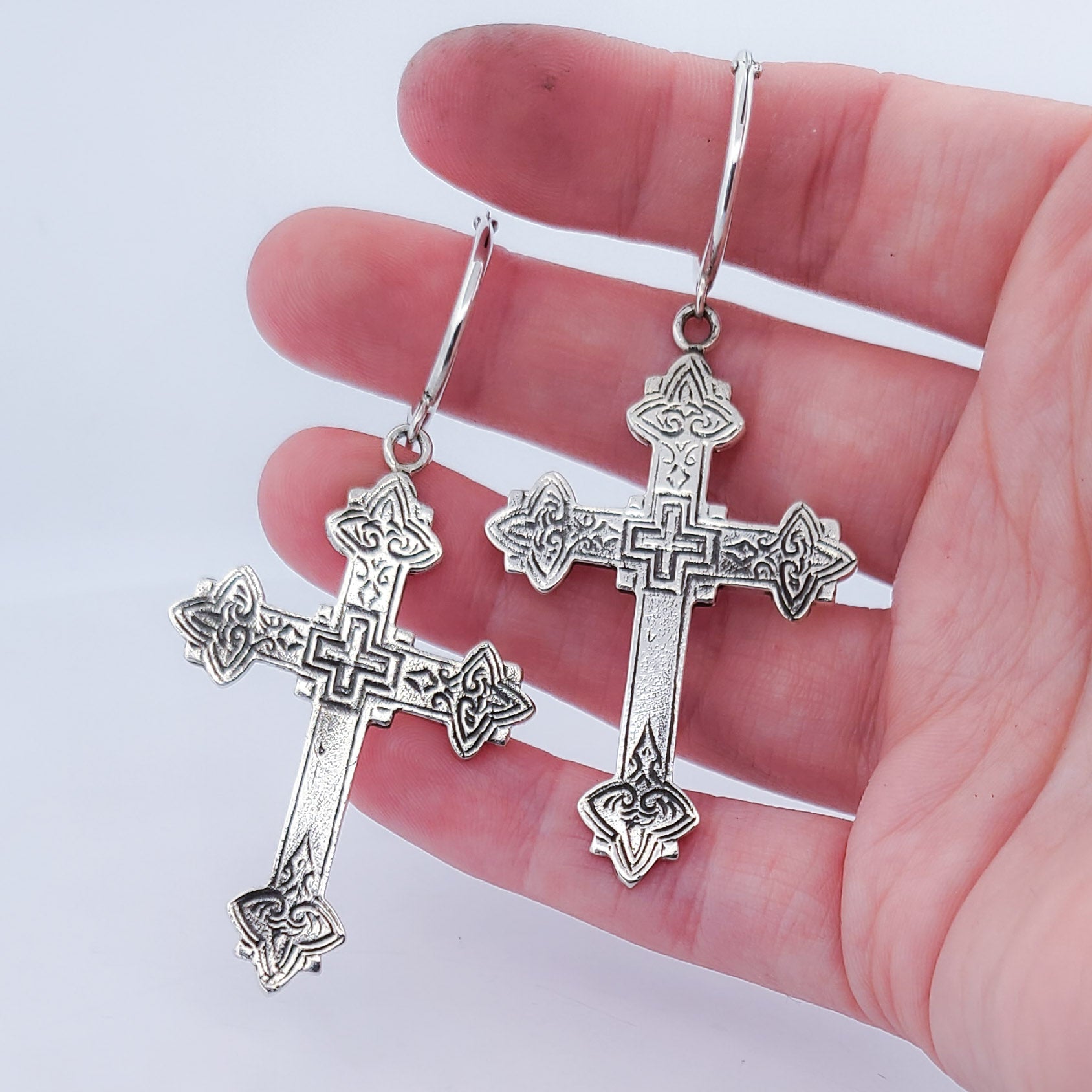 Collection of Armenian Cross Hoop Earrings in a gallery layout