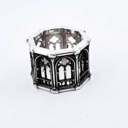 Collection of Holy Gothic Church Bold Wide Ring Band in a gallery layout