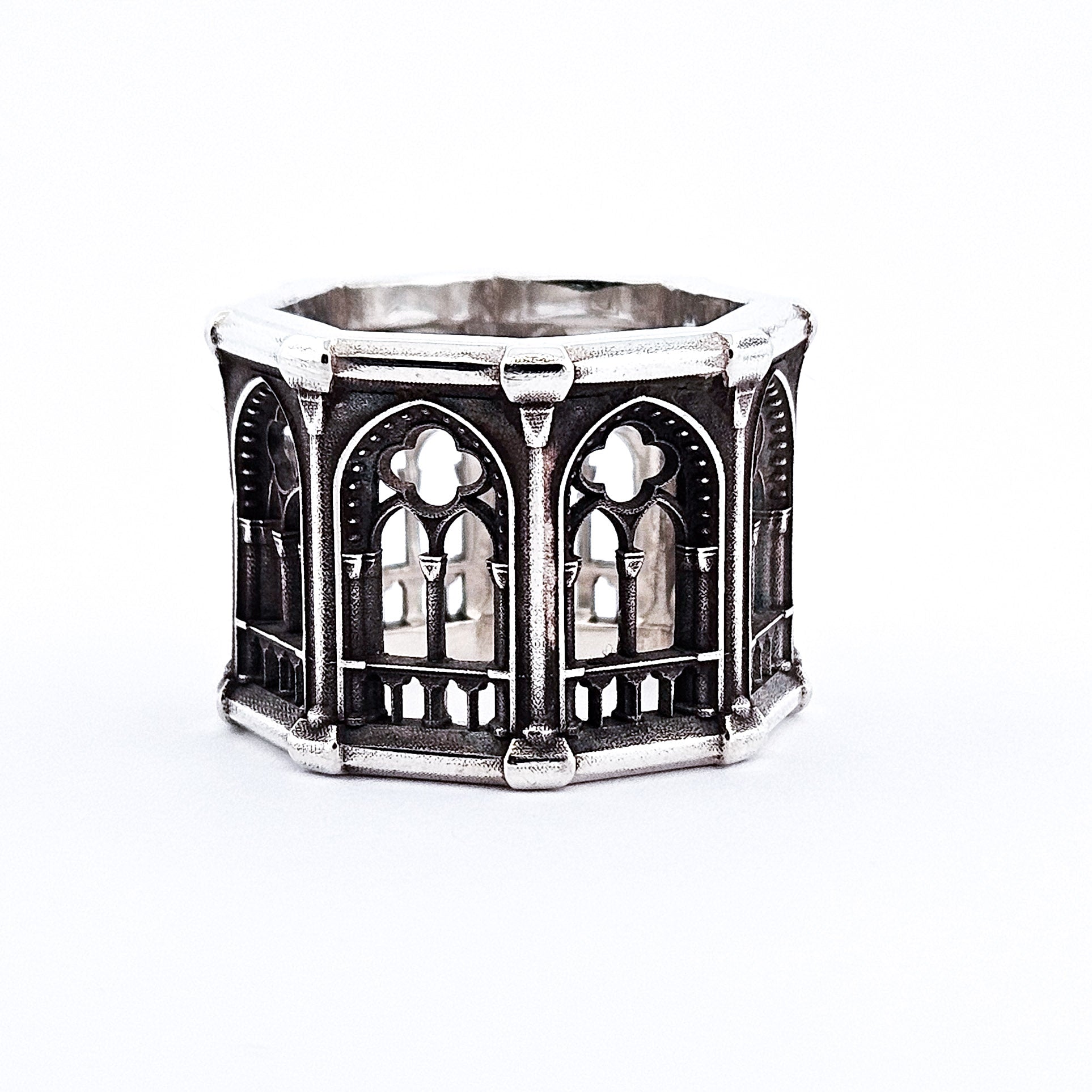 Collection of Holy Gothic Church Bold Wide Ring Band in a gallery layout