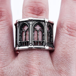 Collection of Holy Gothic Church Bold Wide Ring Band in a gallery layout