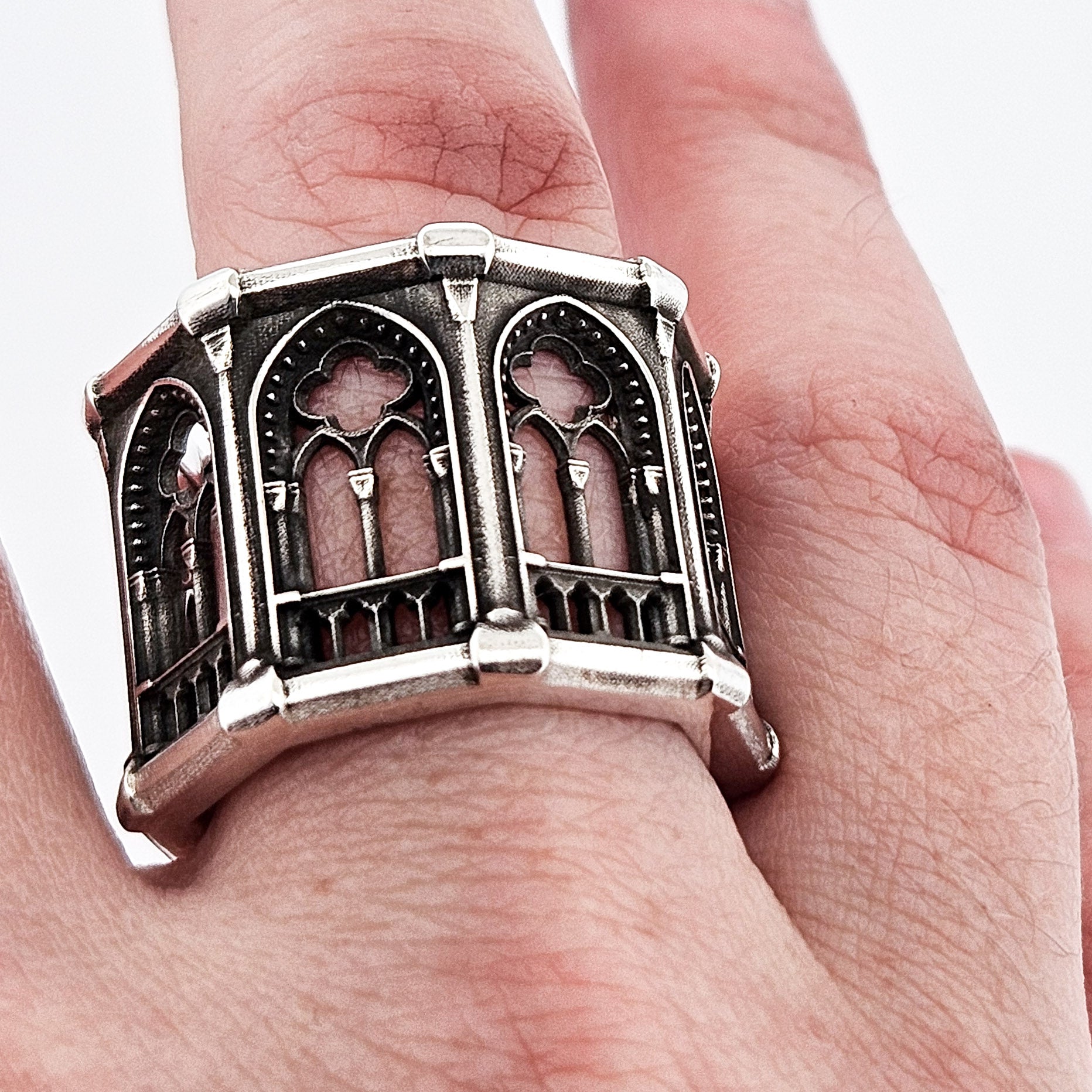 Collection of Holy Gothic Church Bold Wide Ring Band in a gallery layout