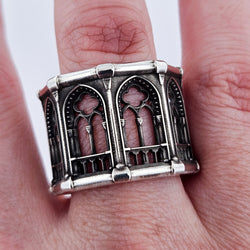 Collection of Holy Gothic Church Bold Wide Ring Band in a gallery layout