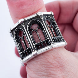 Collection of Holy Gothic Church Bold Wide Ring Band in a gallery layout