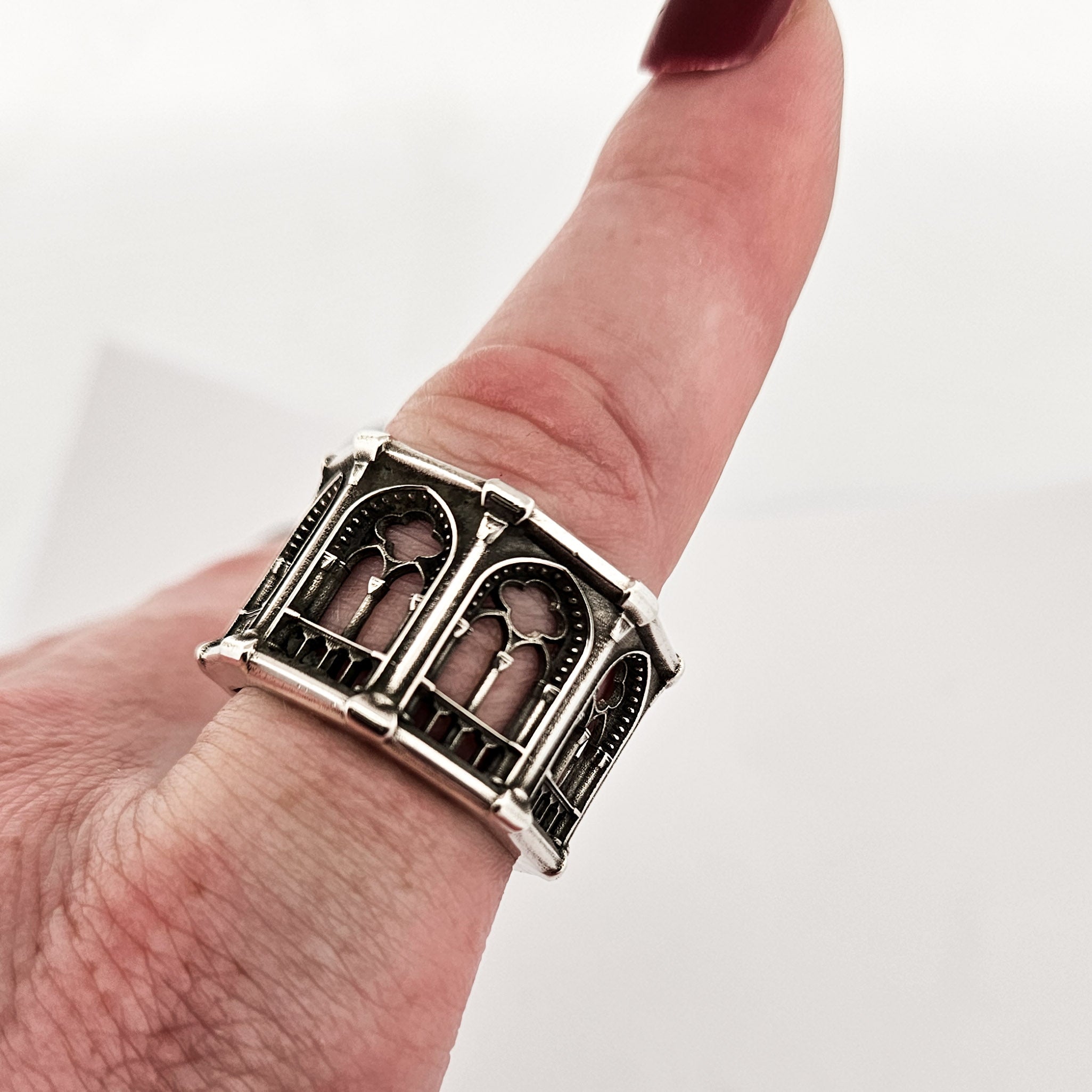 Collection of Holy Gothic Church Bold Wide Ring Band in a gallery layout