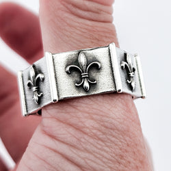 Collection of Sterling Silver Fleur de Lys Ring Band in a gallery layout