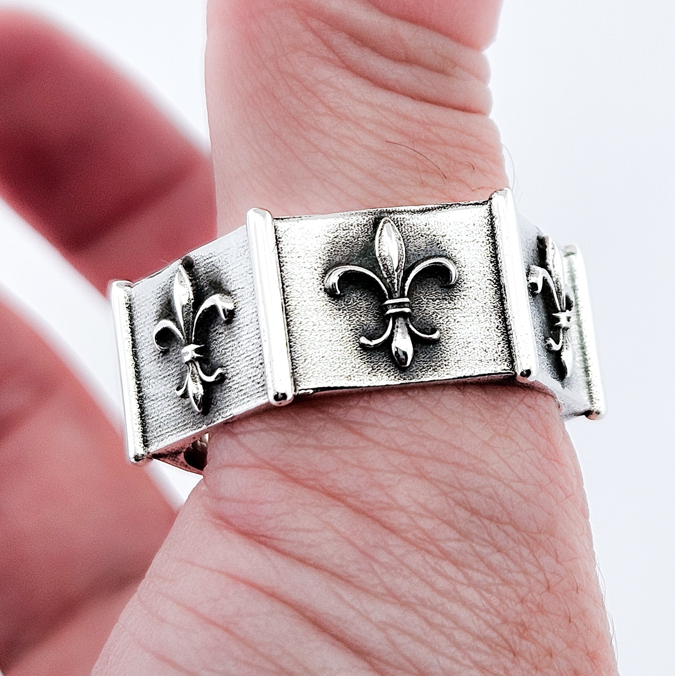 Collection of Sterling Silver Fleur de Lys Ring Band in a gallery layout