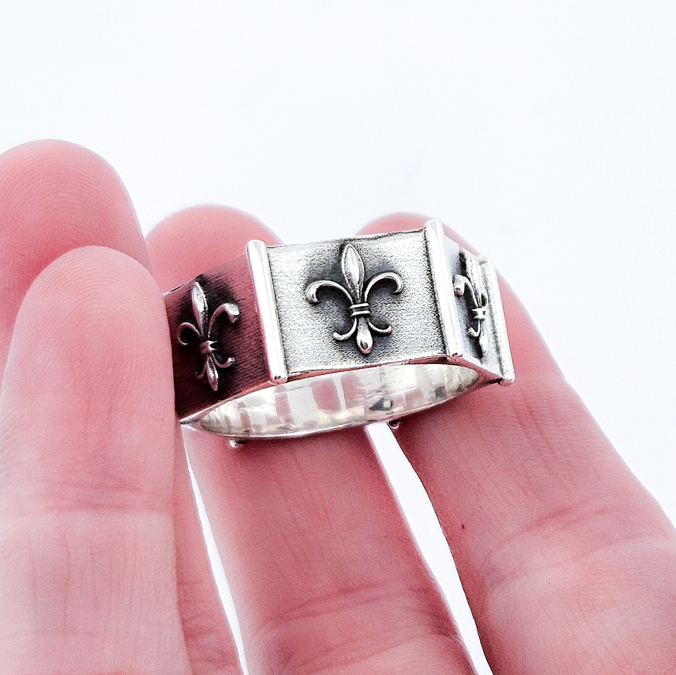 Collection of Sterling Silver Fleur de Lys Ring Band in a gallery layout