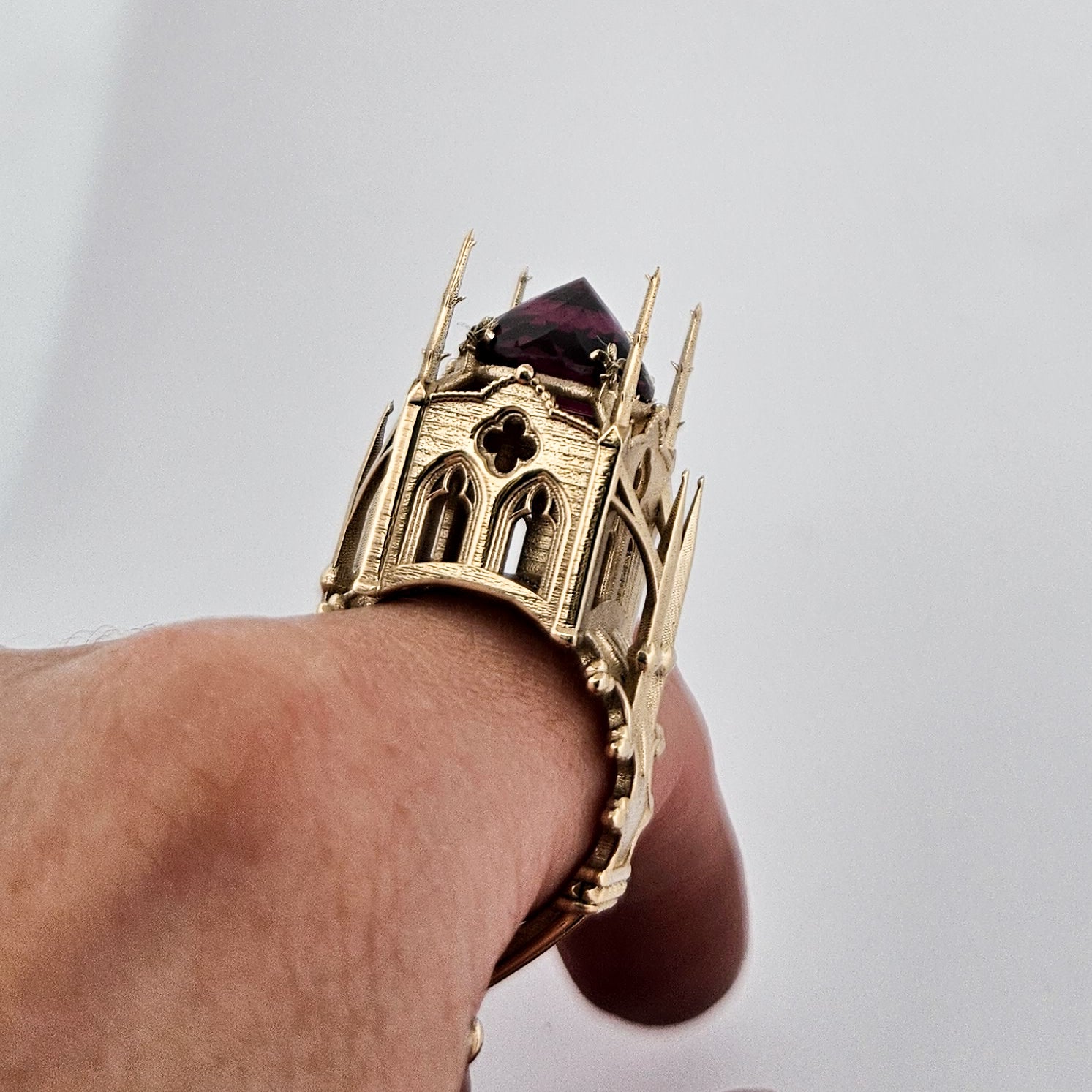 Collection of The Temple of Temptations - 14K Yellow Gold, Raspberry Garnet, Pink Spinelle and Ruby Ring in a gallery layout