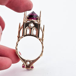 Collection of The Temple of Temptations - 14K Yellow Gold, Raspberry Garnet, Pink Spinelle and Ruby Ring in a gallery layout