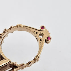 Collection of The Temple of Temptations - 14K Yellow Gold, Raspberry Garnet, Pink Spinelle and Ruby Ring in a gallery layout