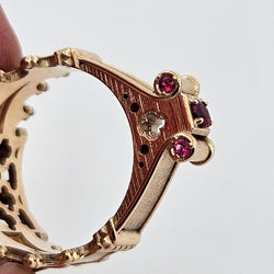 Collection of The Temple of Temptations - 14K Yellow Gold, Raspberry Garnet, Pink Spinelle and Ruby Ring in a gallery layout