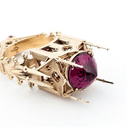 Collection of The Temple of Temptations - 14K Yellow Gold, Raspberry Garnet, Pink Spinelle and Ruby Ring in a gallery layout