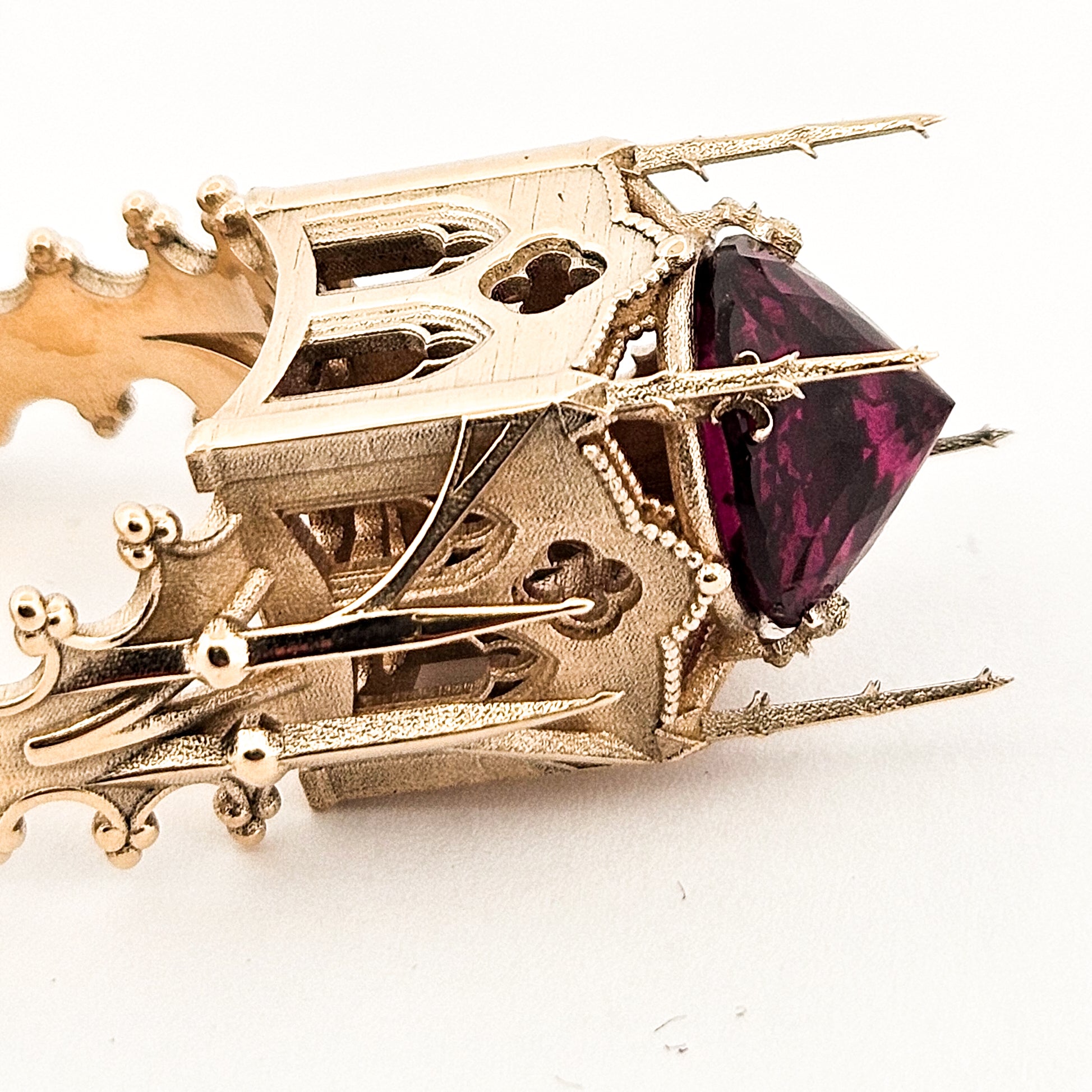 Collection of The Temple of Temptations - 14K Yellow Gold, Raspberry Garnet, Pink Spinelle and Ruby Ring in a gallery layout