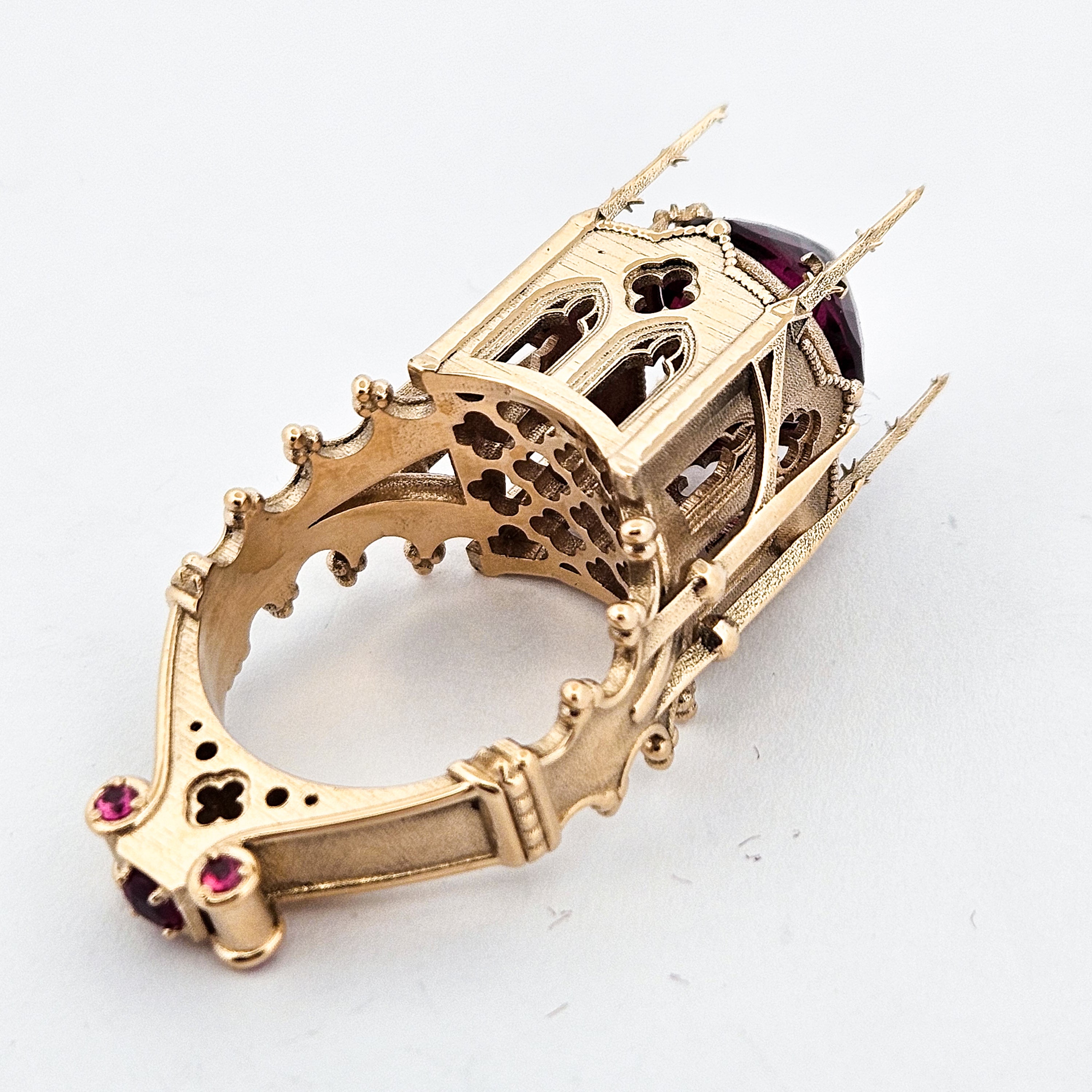 The Temple of Temptations - 14K Yellow Gold, Raspberry Garnet, Pink Spinelle and Ruby Ring