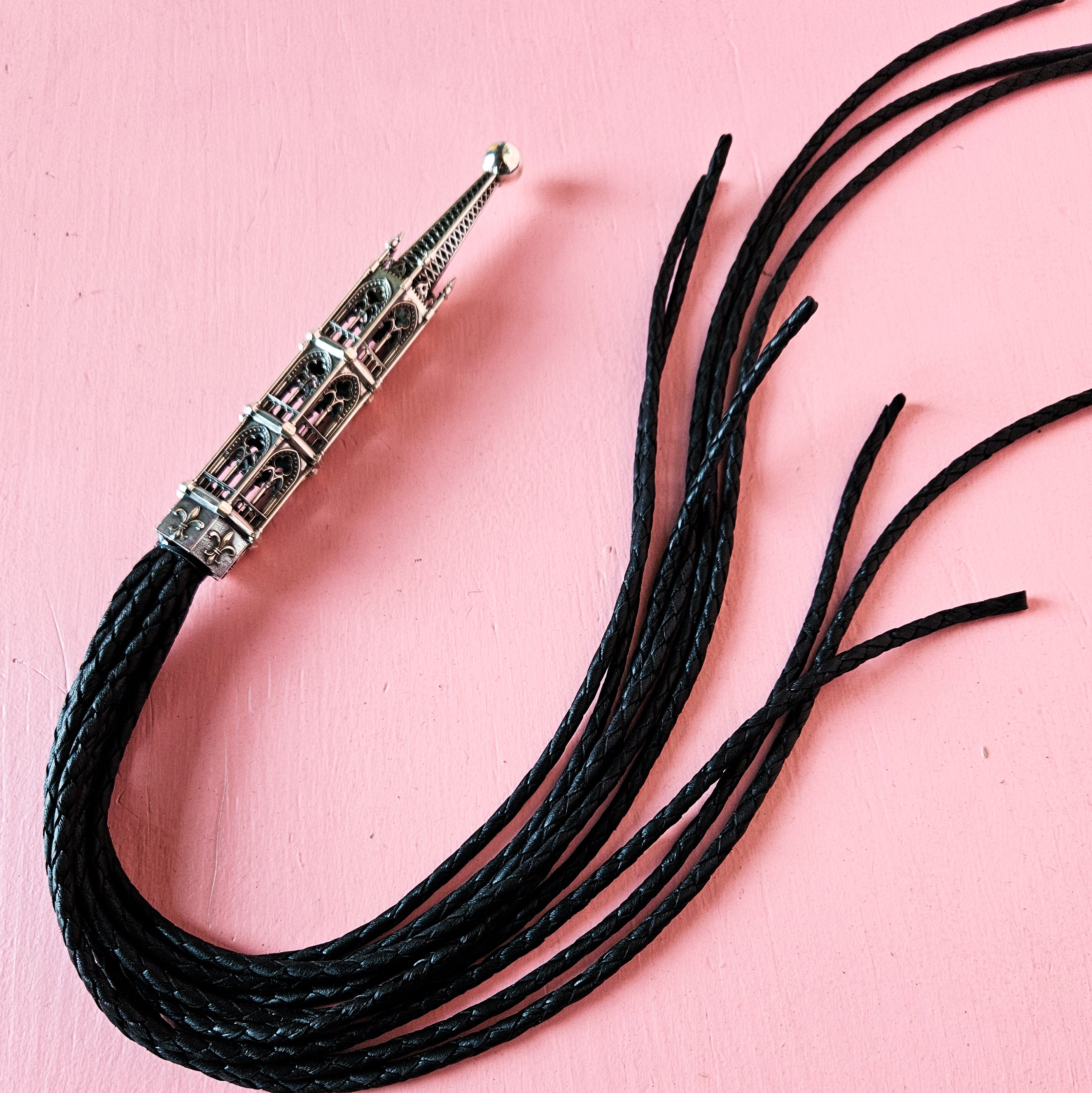 Collection of Ornate Gothic Cathedral Flogger in Sterling Silver and Premium Leather in a gallery layout