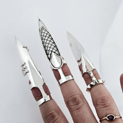 Collection of Oversized Studded Confessional Mesh Claw - Fake Nail Ring in a gallery layout