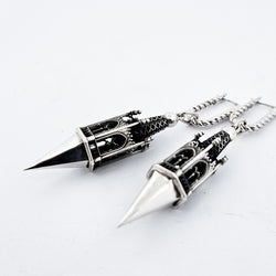 Collection of Gothic Tower Pyramid Dangling Earrings in a gallery layout