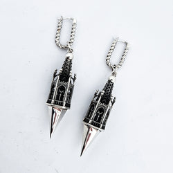 Collection of Gothic Tower Pyramid Dangling Earrings in a gallery layout